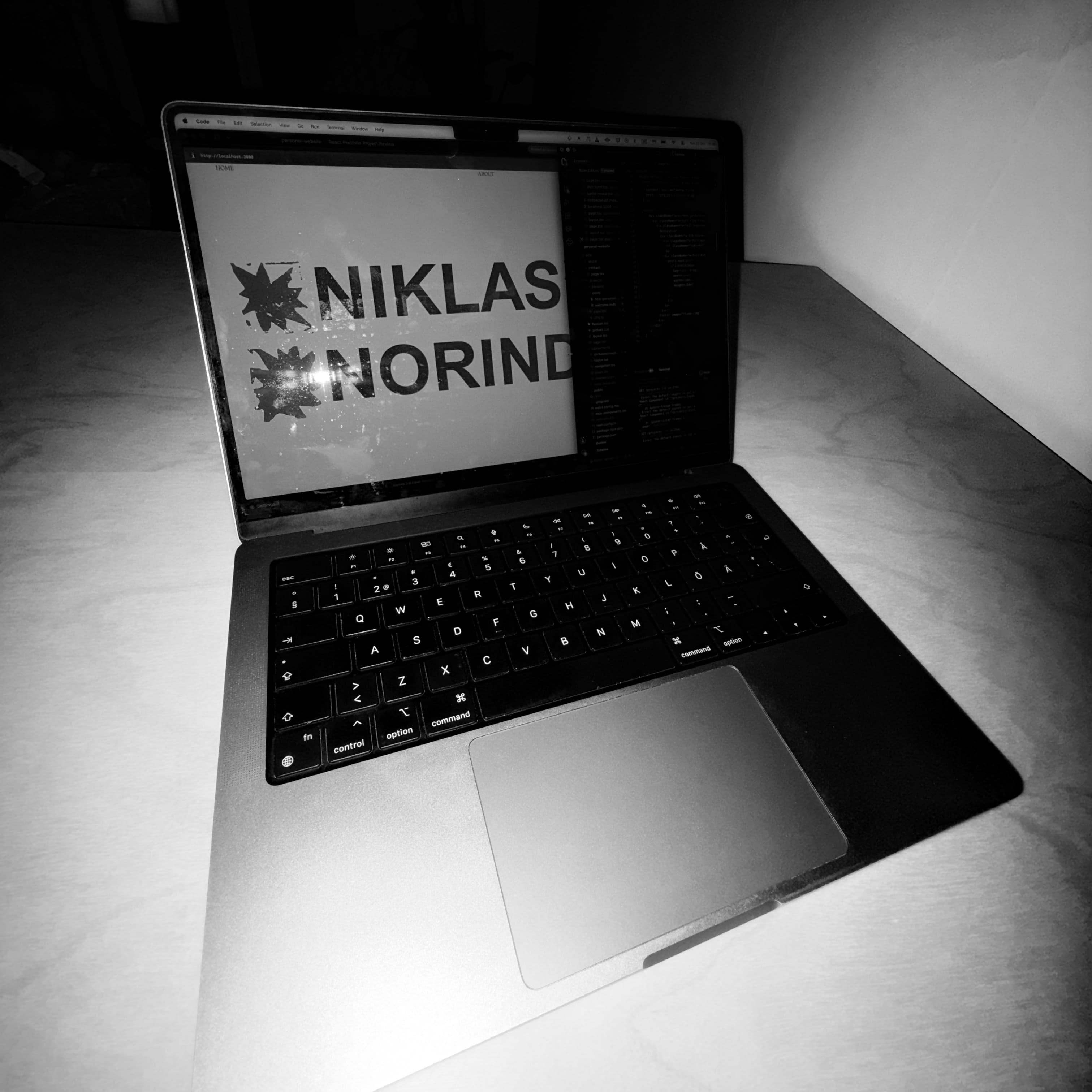 My computer with vscode open programming my website (meta!)